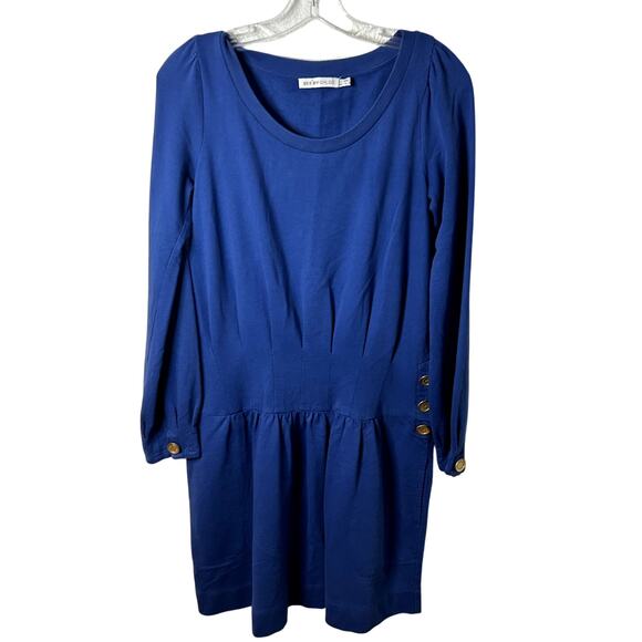 See by Chloe Blue Day Dress Womens Size 4 Blue Gold Buttons Logo Bow - Picture 1 of 5